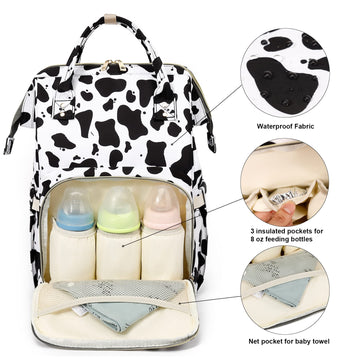 Xunteny Cow Print Baby Diaper Bag Backpack For Girls Boys, Waterproof Large Maternity Nappy Bags For Mom