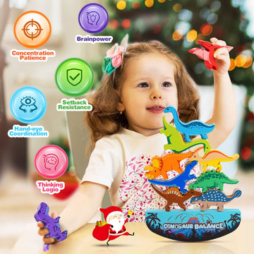 IPOURUP Dinosaur Toys for Kids 3-5: Wooden Stacking Montessori Toys for 3 4 5 6 7 8 Year Old Boys Girls Balance Competition Game