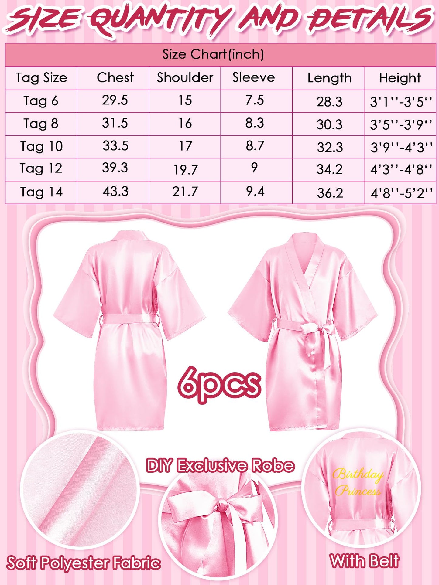Sintuff 24 Pcs Sleepover Party Supplies For Girls 6 Spa Party Robes 6 Tote Bags 6 Headbands 6 Spa Masks(Size 12,Pink)