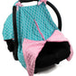 Strawberry Farms Baby Car Seat Cover Canopy and Nursing Cover 2 in 1 Blue Green and Pink Scalloped