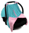 Strawberry Farms Baby Car Seat Cover Canopy and Nursing Cover 2 in 1 Blue Green and Pink Scalloped