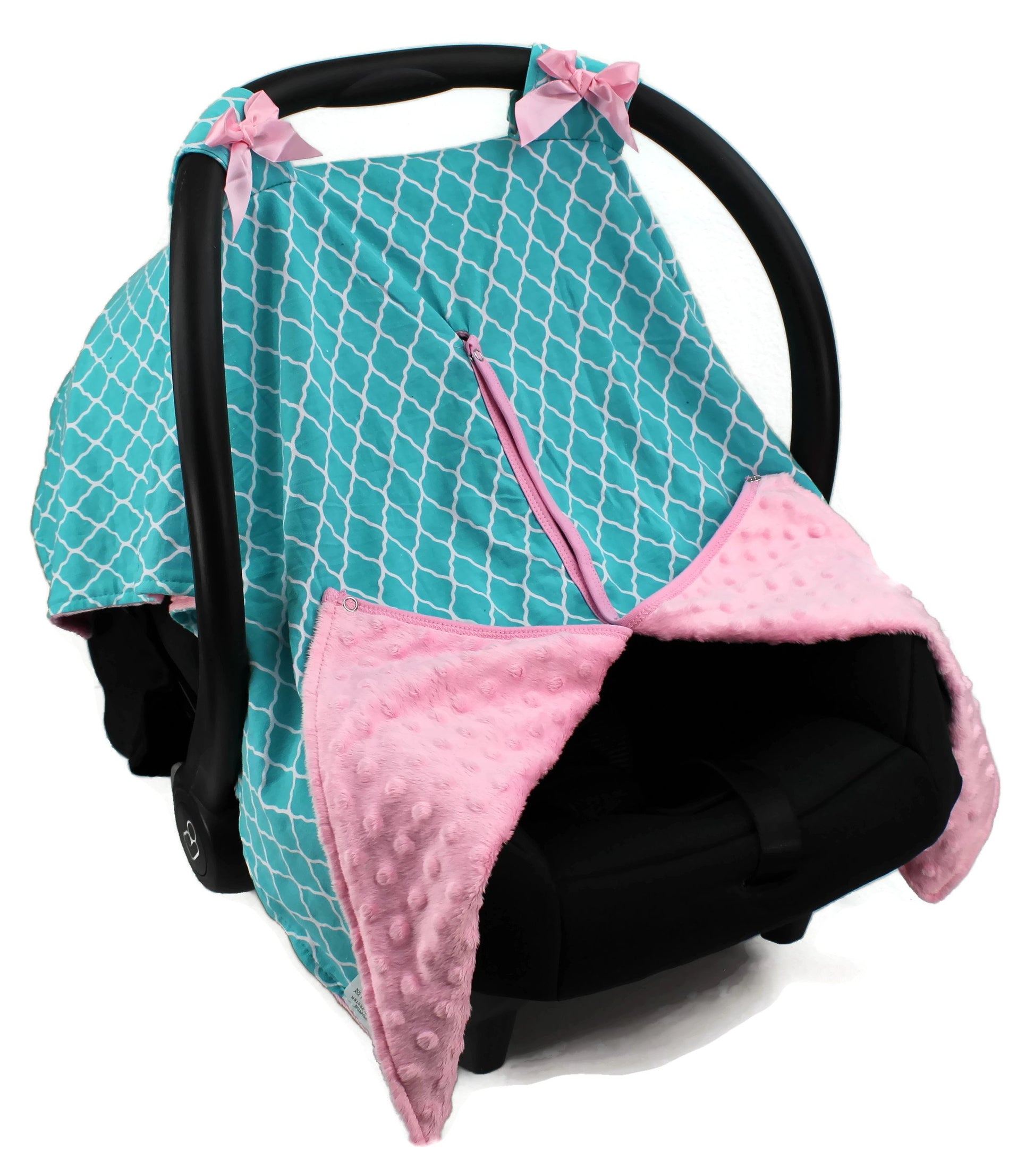 Strawberry Farms Baby Car Seat Cover Canopy and Nursing Cover 2 in 1 Blue Green and Pink Scalloped