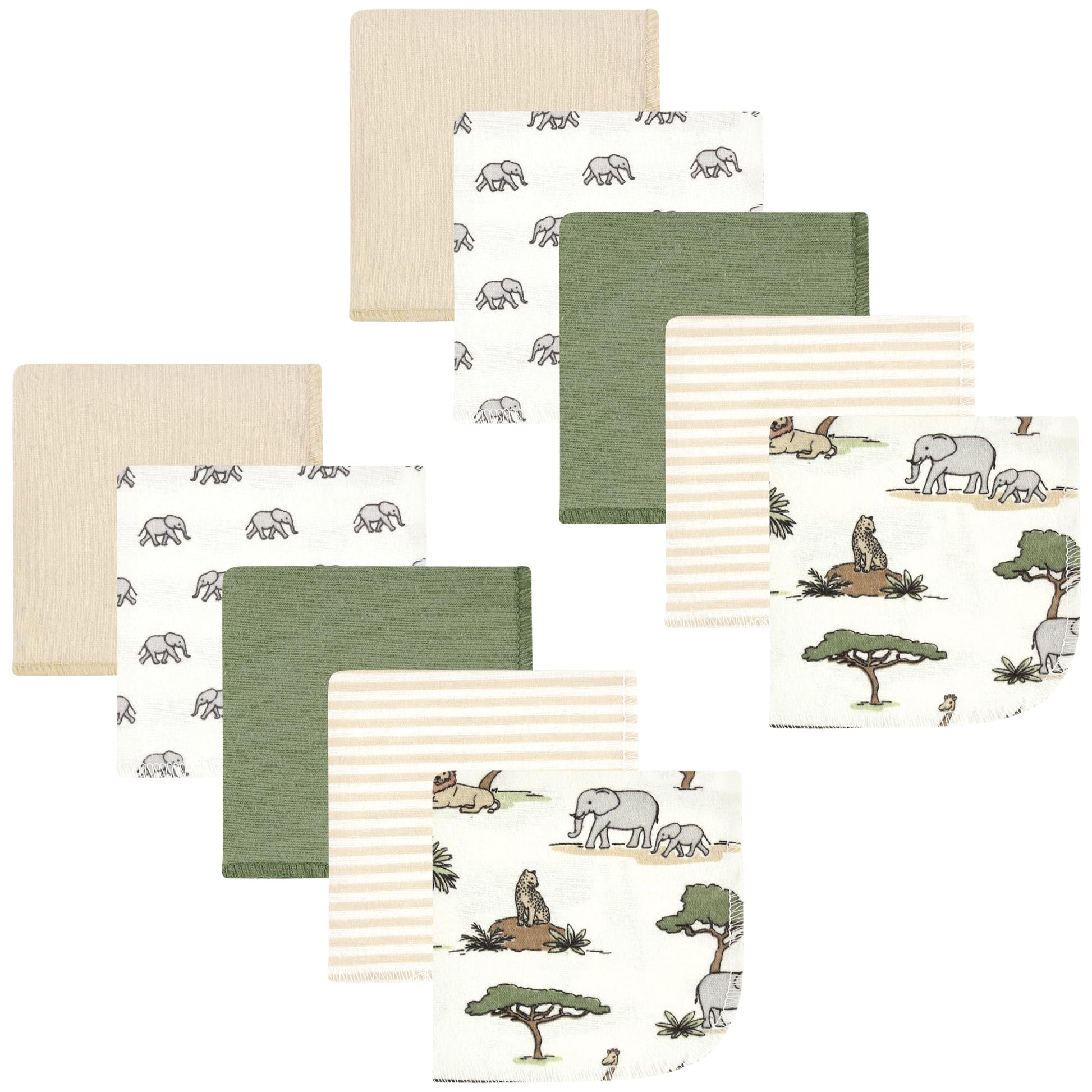Hudson Baby Unisex Baby Flannel Washcloths, Going On Safari 10Pk, One Size