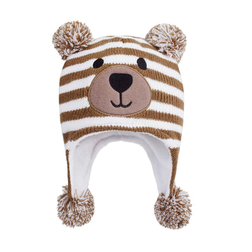 Langzhen Toddler Kids Infant Winter Hat,Earflap Knit Warm Cap Fleece Lined Beanie For Baby Boys Girls (Brown, L)