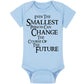 Fantasy Movie Baby Onesie - Even The Smallest Person Can Change The Course Of The Future (6-12 Month - Blue Fabric - Black Desig
