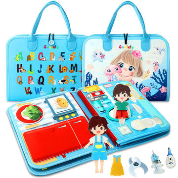 Guolely Busy Board Montessori Toys for 1-6 Years Old - Toddler Travel Toys, Educational Busy Book with 10 Pages Soft Daily Learn