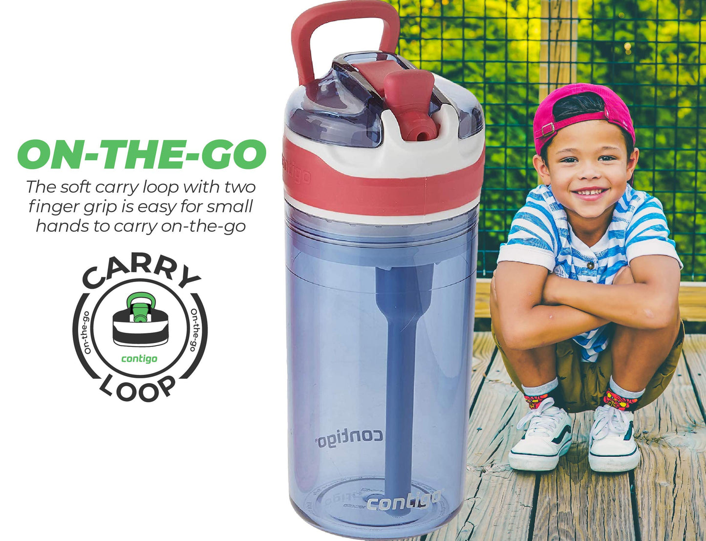 Contigo Snack Hero 2-In-1 Bottle Set - 4Oz Snack Compartment & 13Oz Spill-Proof Water Bottle - Red & Blue