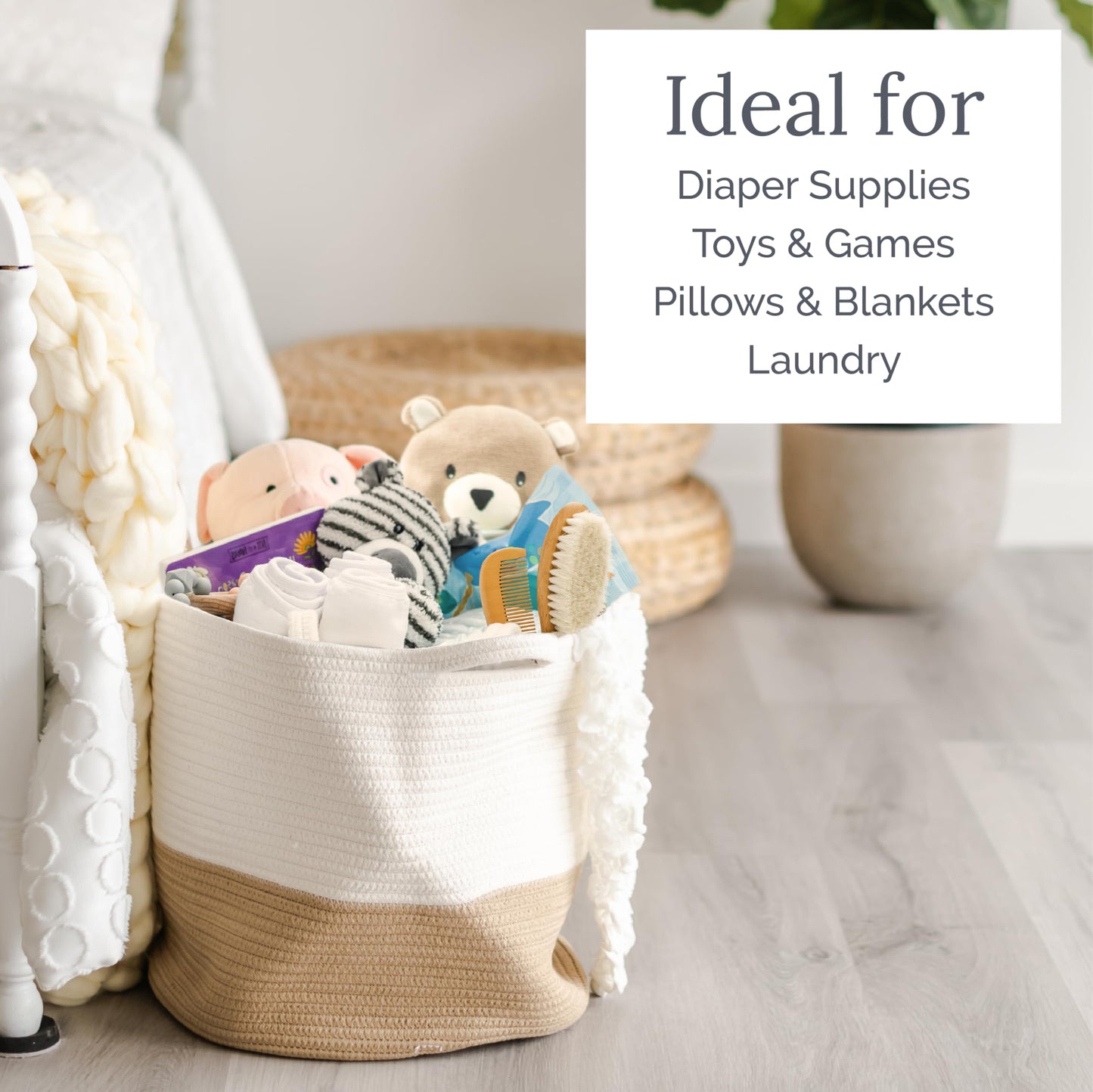 Natemia Rope Storage Basket- Nursery Bin And Toy Organizer (15   X15   X14   ), Laundry Basket, Basket For Towels, Pillows And B