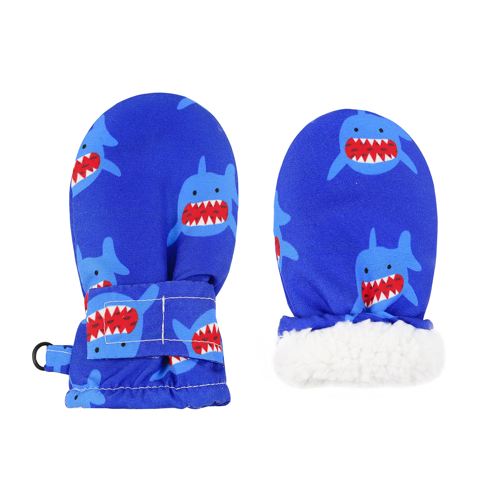 Lined Fleece Toddler Mittens Kids Winter Warm Gloves Child Ski Gloves Waterproof Snow Baby Mitten For Boys Girls Little Shark S