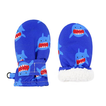 Lined Fleece Toddler Mittens Kids Winter Warm Gloves Child Ski Gloves Waterproof Snow Baby Mitten For Boys Girls Little Shark S