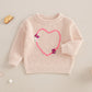 Nokpsedcb Baby Girl Cute Long Sleeve Heart Flowers Embroidery Oversized Sweater Toddler Valentine Outfit (Beige, 3-4 Years)