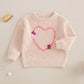Nokpsedcb Baby Girl Cute Long Sleeve Heart Flowers Embroidery Oversized Sweater Toddler Valentine Outfit (Beige, 2-3 Years)