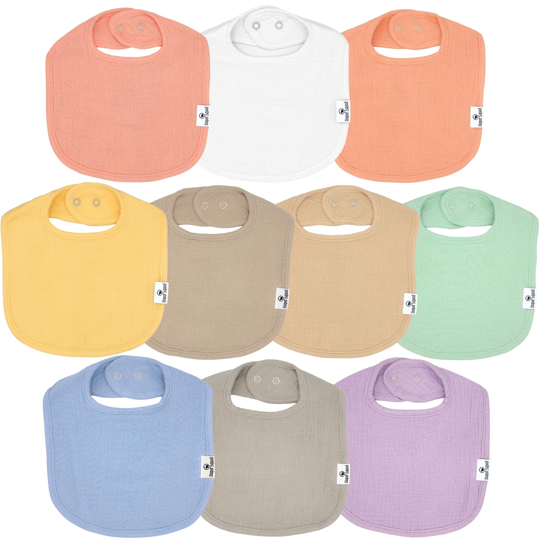Diapersquad'S 10-Pack Baby Bibs For Drooling And Teething, Bibs For Boys, Baby Girl - Solid Cotton Baby Drool Bibs (Pastel Tradi