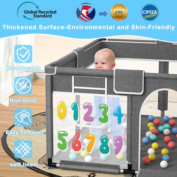 Baby Playpen With Play Mat, 71X51 Extra Large Playpen With Gate, Indoor & Outdoor Baby Fence, Anti-Fall Playyard For Babies And
