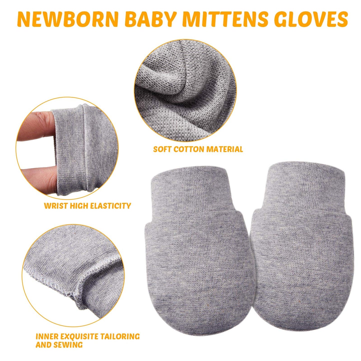9 Pairs Newborn Baby Mittens Infant Toddler Gloves No Scratch Mittens Unisex Gloves For 0-6 Months Baby Boys Girls (White, Gray,