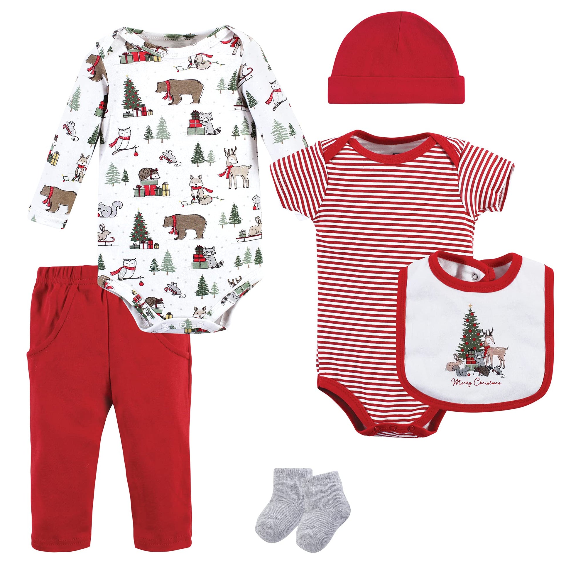 Hudson Baby Baby Girls Hudson Unisex Cotton Layette Set, Christmas Forest, 9-12 Months And Toddler T Shirt Set, Christmas Forest