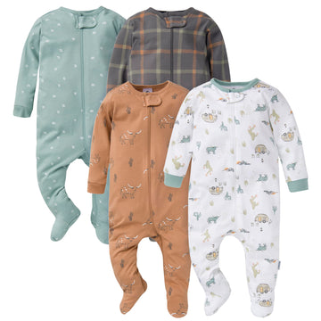 Gerber Baby Boys' 4-Pack Sleep 'N Play Footie, Camping, 6-9 Months