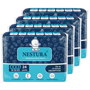 Nestura Baby Diapers Pants 3Xl (Xxxl) Size (1835 Kg), 96 Diapers | Pack Of 4 | Up To 10 Hrs Protection