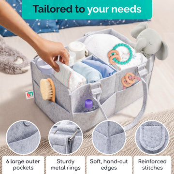 Felt Diaper Caddy - Extra Large Storage For Baby And Toddler Items - Diaper Caddy Basket - Portable Organizer Easily Holds Diape