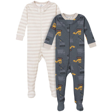 Gerber Baby Boys' Toddler 2-Pack Footed Pajamas, Dump Truck Grey, 5T