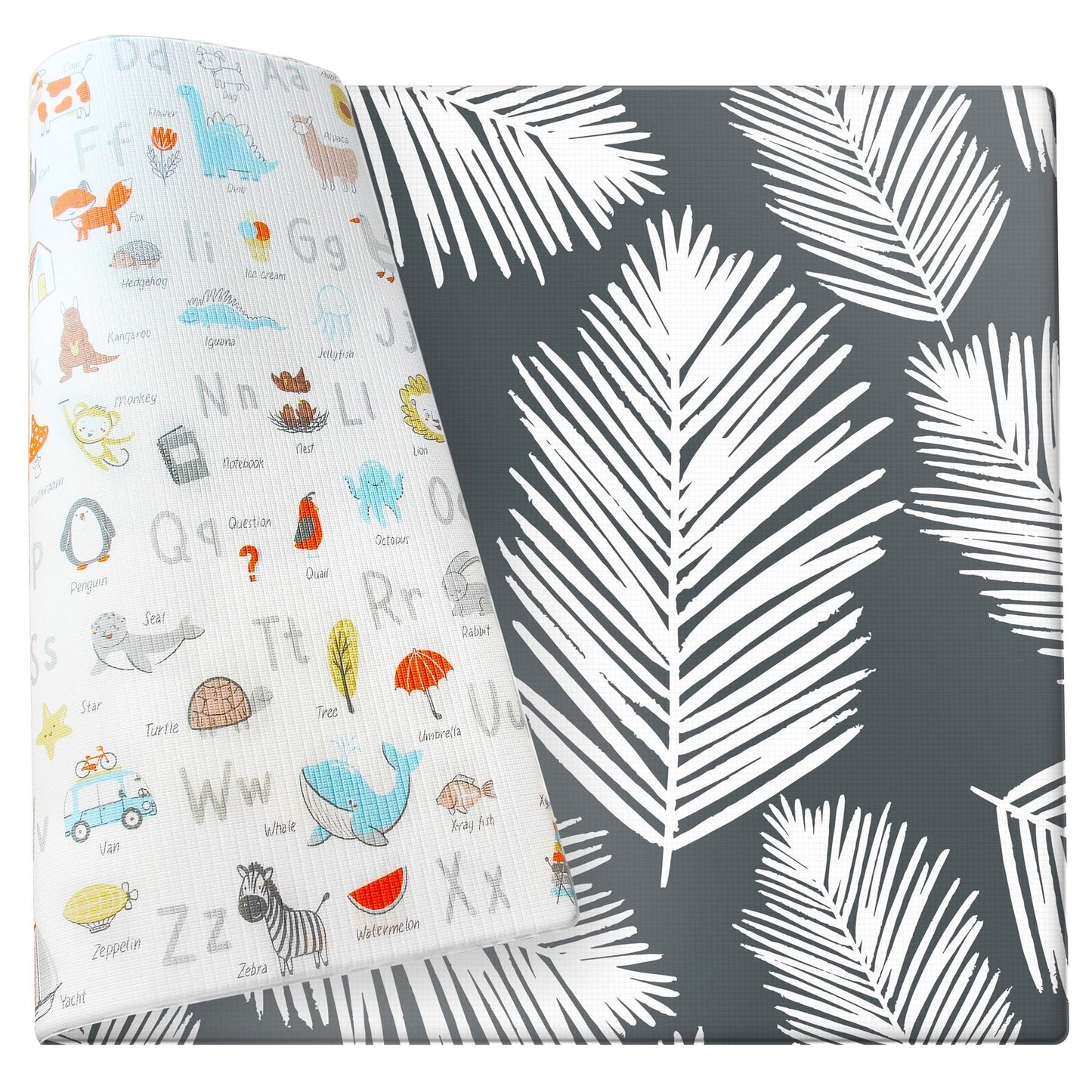 Cushmat Stylish Reversible Foam Play Mat (Large, Alpha - Palm Char) - Soft, Waterproof, Durable Play Mat For Infants, Babies, To