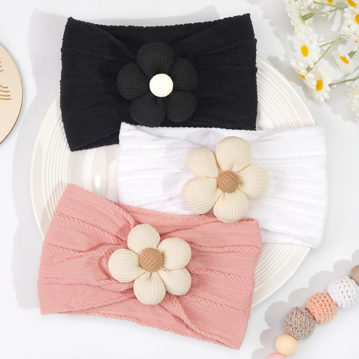 C?Llot Baby Flower Headbands Baby Girls Nylon Headbands Baby Essentials Stretchy Hairbands Handmade Hair Accessories For Newborn