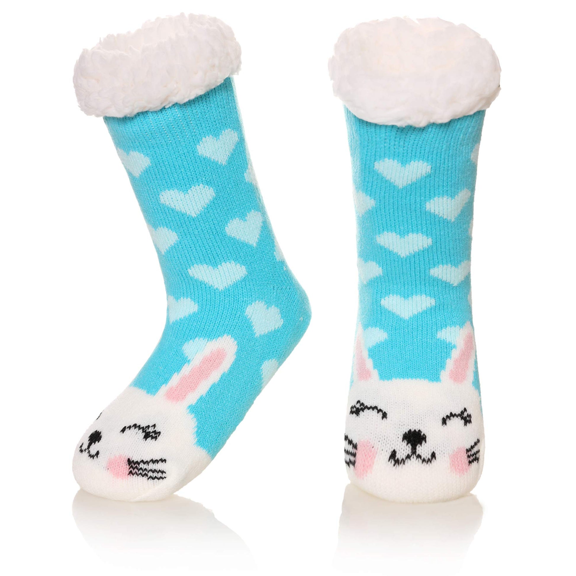 Seeyan Kids Boy Girl Soft Thick Warm Slipper Socks Winter Fleece Fuzzy Non-Skid Children Home Socks (Rabbit, 8-12 Years)