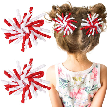Yxiang 2Pcs Red Korker Bows For Girls 4'' Curly Bow Hair Clip Ribbon Ponytail Bows Alligator Clip Hair Barrette For Girls Toddle