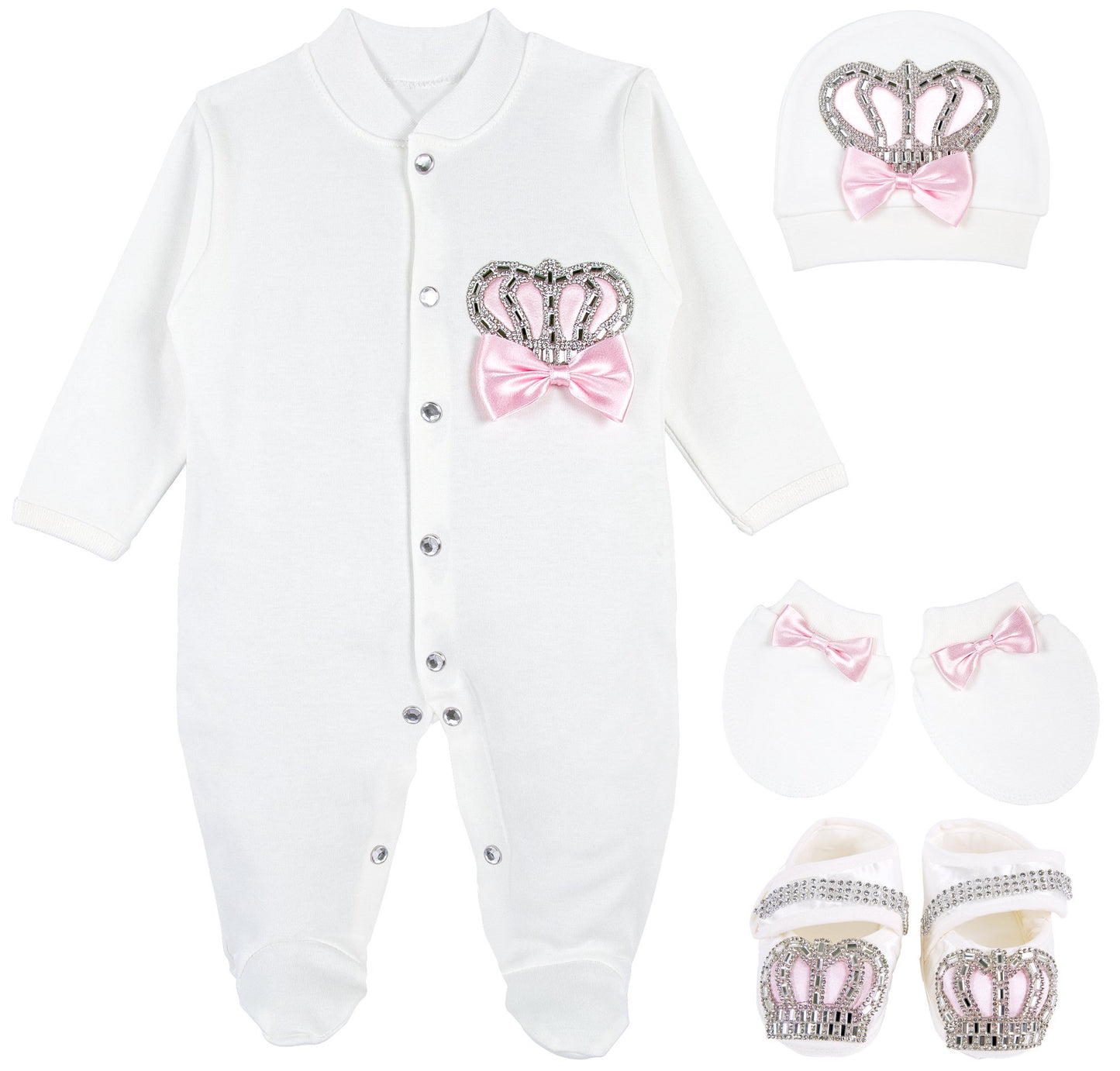 Lilax Baby Girl Jewels Crown Layette 4 Piece Gift Set 0-3 Months Pink