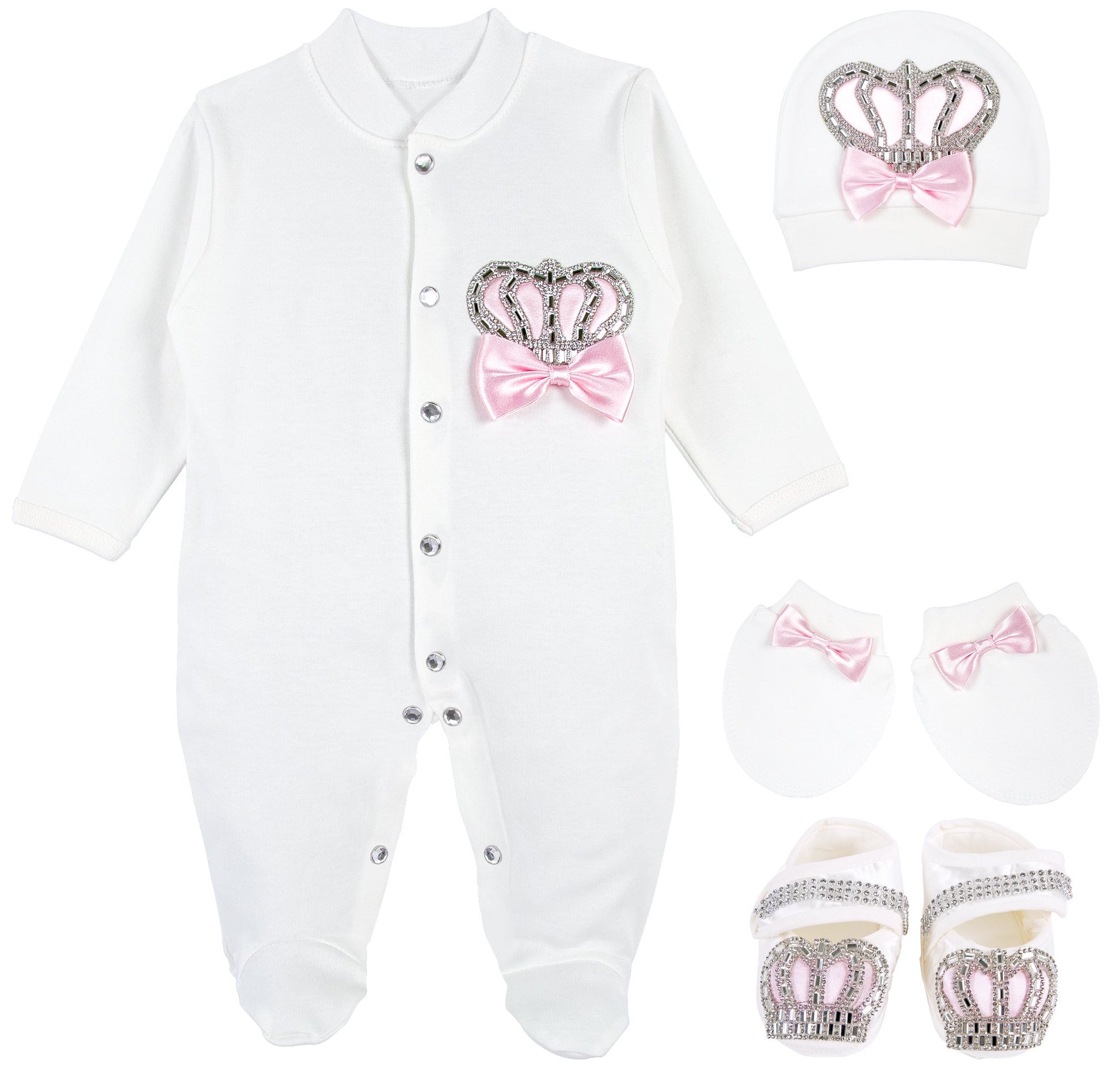 Lilax Baby Girl Jewels Crown Layette 4 Piece Gift Set 0-3 Months Pink