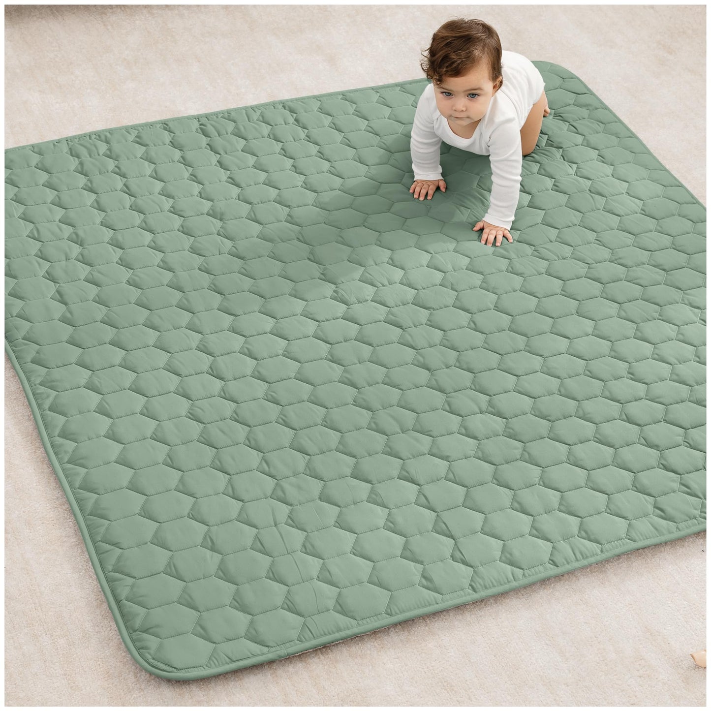 Comfy Cubs Square Kids Play Mat - 56 x 56 inches Soft Quilted Baby Floor Mat with Non-Slip Bottom - Plush Design for Toddlers P