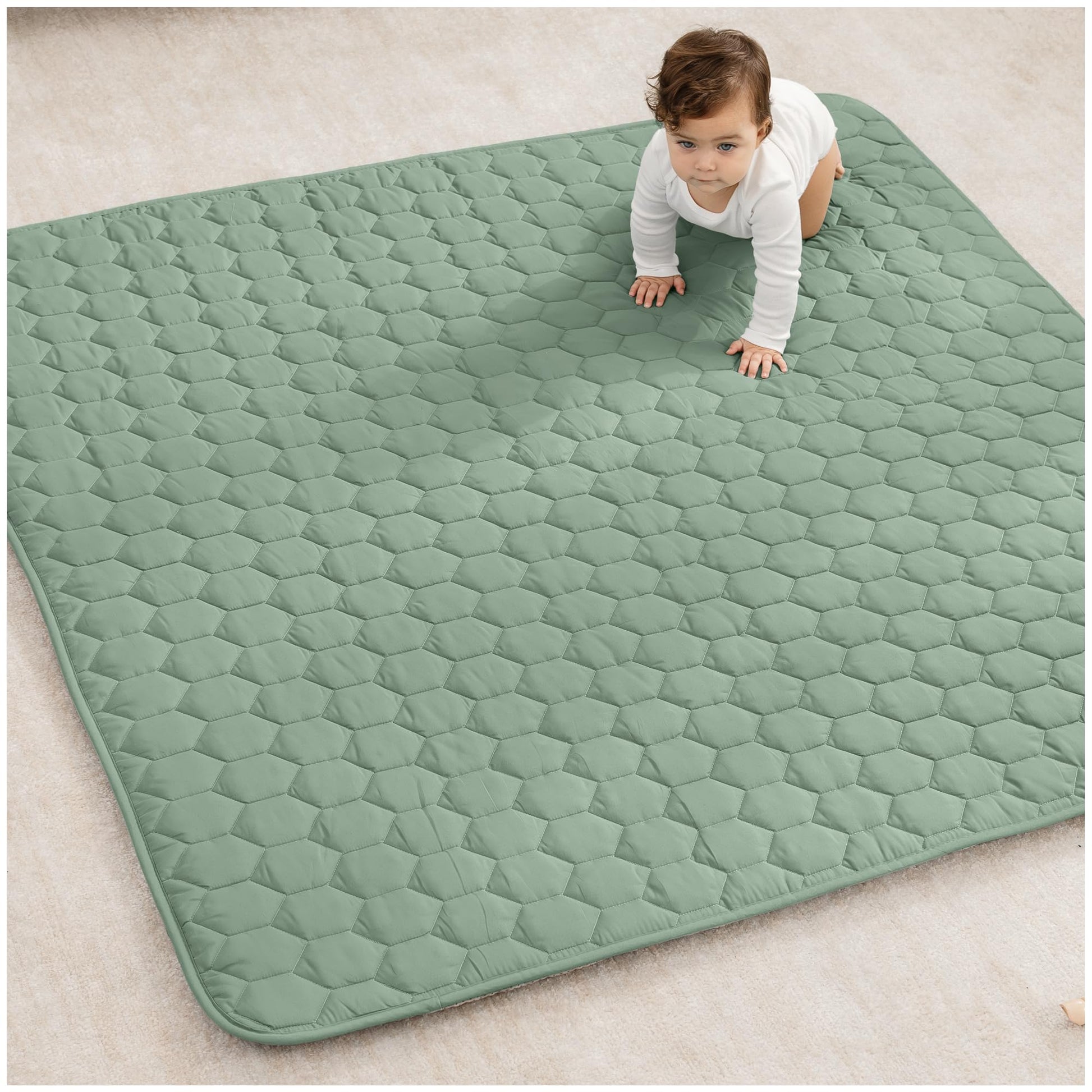 Comfy Cubs Square Kids Play Mat - 56 x 56 inches Soft Quilted Baby Floor Mat with Non-Slip Bottom - Plush Design for Toddlers P