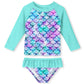 Girls Swimsuit Rash Guard Two Pieces Swimwear 7-8T Fashion Mermaid Print Breathable Bathing Suit 7-8T