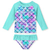 Girls Swimsuit Rash Guard Two Pieces Swimwear 7-8T Fashion Mermaid Print Breathable Bathing Suit 7-8T