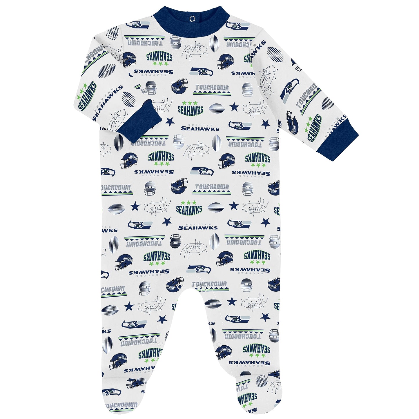 Gerber Nfl Seattle Seahawks 3 Pack Bodysuit Sleep N Play Footie Cap Registry Gift Set, Blue/White Seattle Seahawks, 0-3M