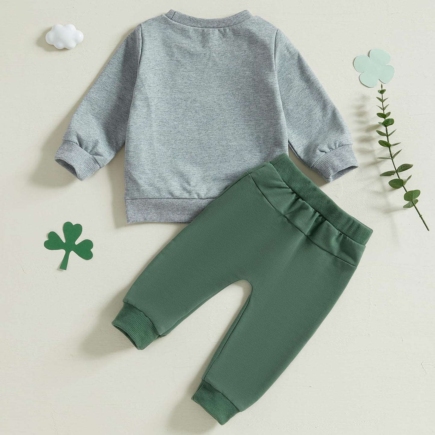 Baorji Toddler Baby Boy Fall Clothes St. Patricks Valentines Day Letter Print Sweatshirt Pants Set 2Pcs Outfits 0-2T 3T (Gray, 2