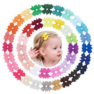 Doboi 80Pcs 2'' Baby Girls Fully Lined Grosgrain Boutique Solid Color Ribbon Mini Hair Bows Clips For Teens Infants Kids Toddler