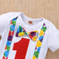 Vivifayee Baby Boy One 1St Birthday Outfits First Christmas Clothes Short Sleeve Bow Tie Romper Shorts Set Suspenders 3Pcs