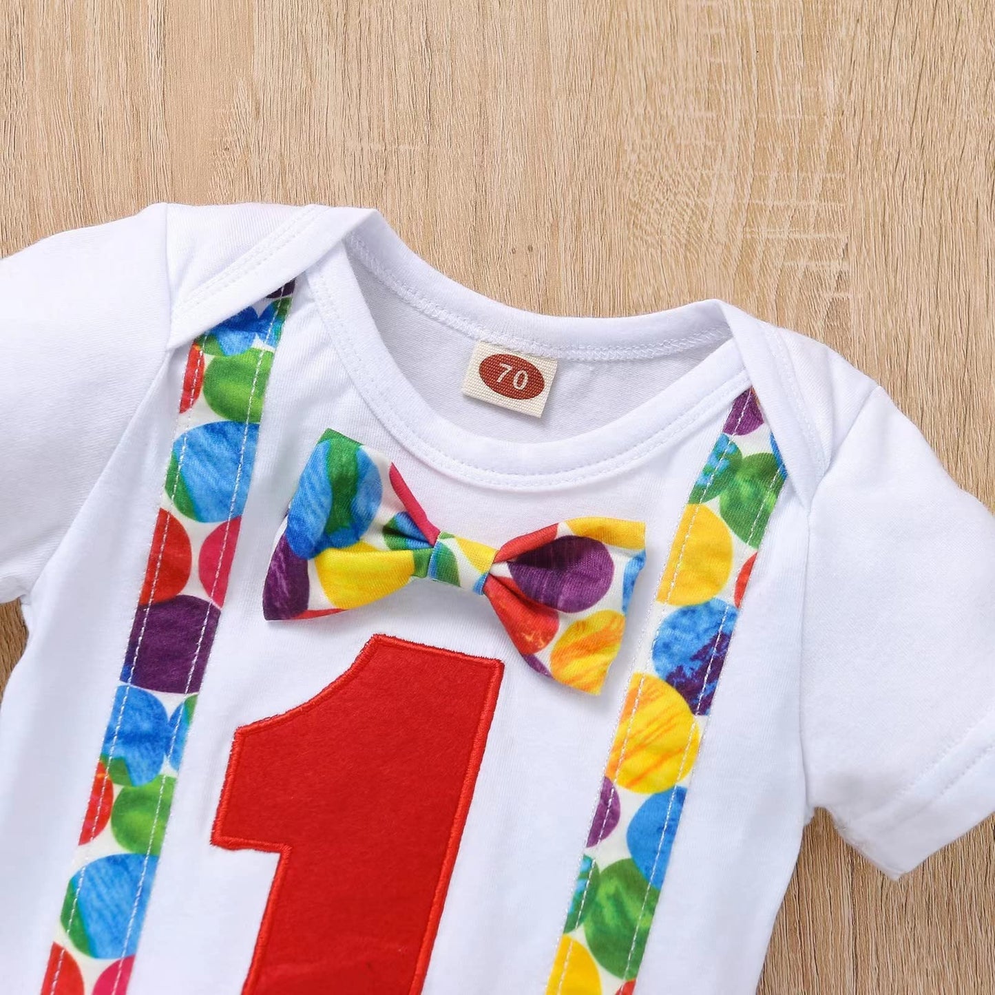 Vivifayee Baby Boy One 1St Birthday Outfits First Christmas Clothes Short Sleeve Bow Tie Romper Shorts Set Suspenders 3Pcs