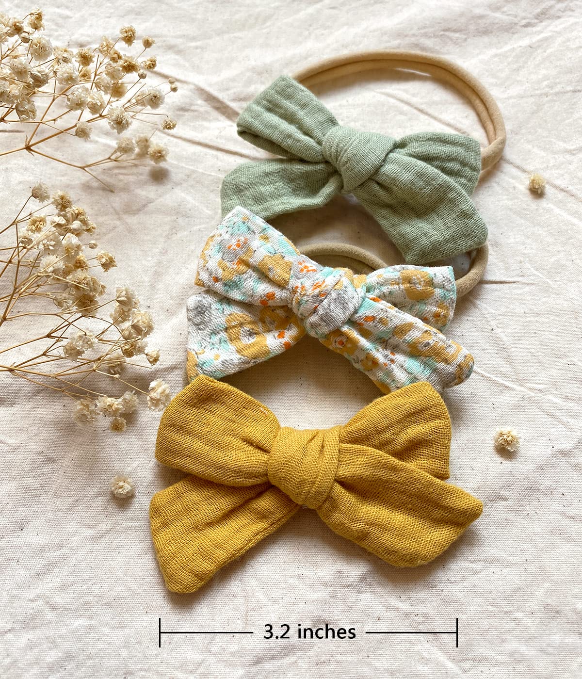 Cherssy Baby Muslin Hair Bows And Headbands, 10Pcs Soft Nylon Hairbands For Newborn, Infants, Toddlers