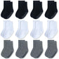 Jakidar 12 Pairs Baby Socks Cotton Crew Toddler Socks Grips Non Slip Bottom Kids Socks, Black Gray White 2-4T