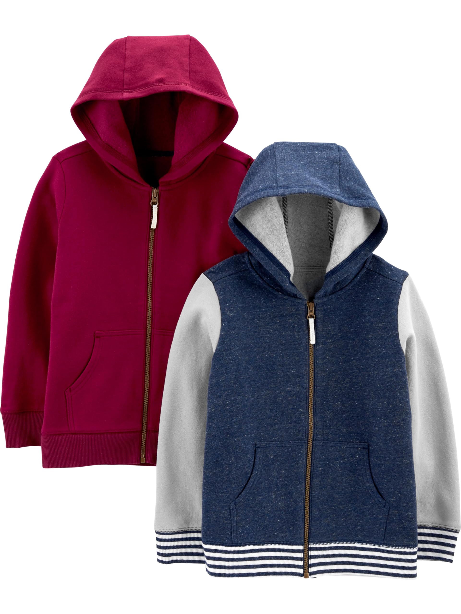 Simple Joys By Carter'S Baby Boys' 2-Pack Fleece Full Zip Hoodies, Blue/Burgundy, 12 Months