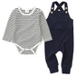 Yuemion Newborn Baby Boy Clothes,2Pcs Infant Boy Romper Bodysuit Spring/Summer Stripe Outfit +Bib Overall Pants(18-24 Month)