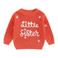 Amnnchya Toddler Infant Baby Girl Knit Sweater Big Sister Little Sister Matching Outfits Long Sleeve Pullover Sweatshirt (Orange