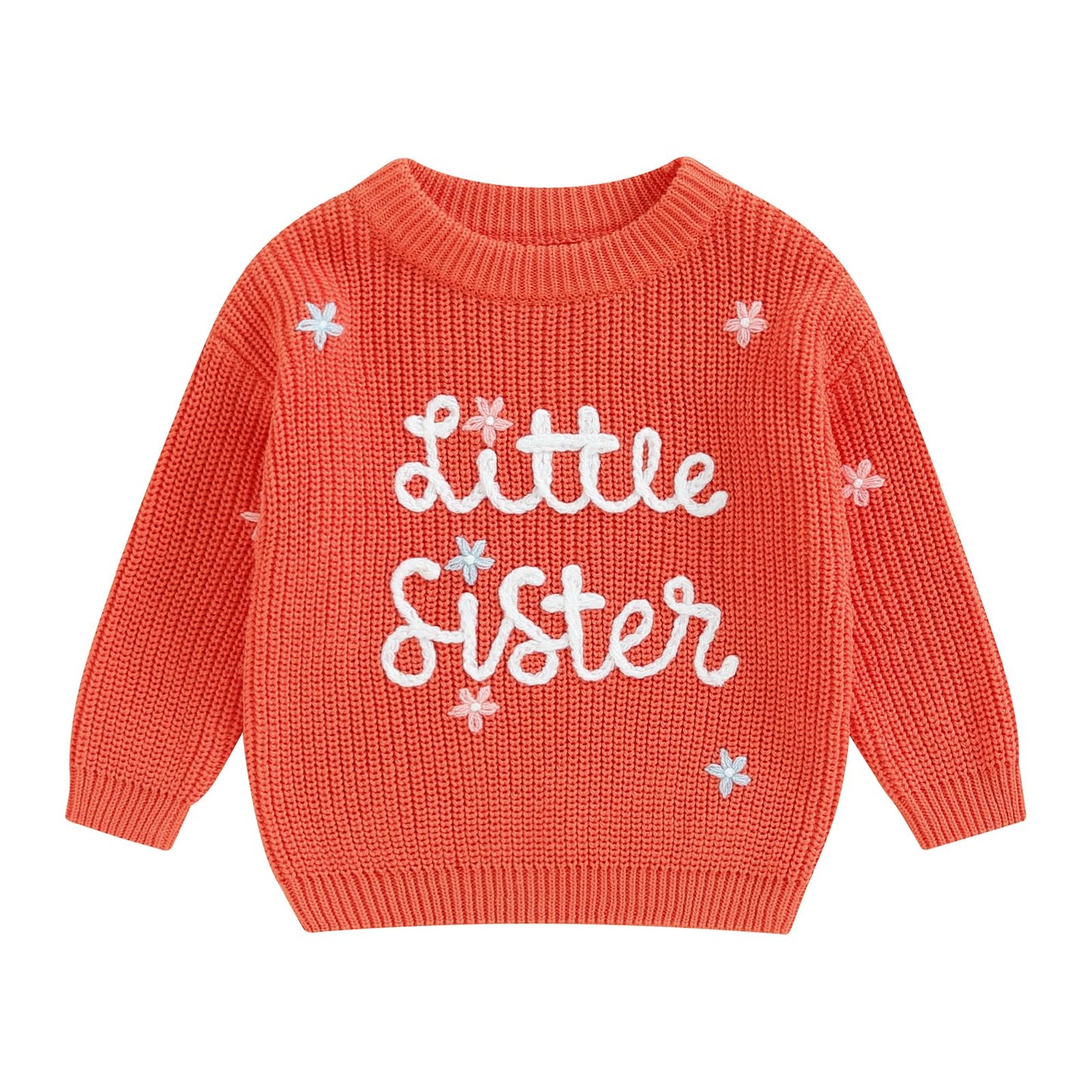 Amnnchya Toddler Infant Baby Girl Knit Sweater Big Sister Little Sister Matching Outfits Long Sleeve Pullover Sweatshirt (Orange