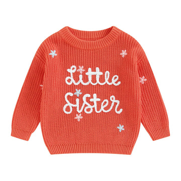 Amnnchya Toddler Infant Baby Girl Knit Sweater Big Sister Little Sister Matching Outfits Long Sleeve Pullover Sweatshirt (Orange