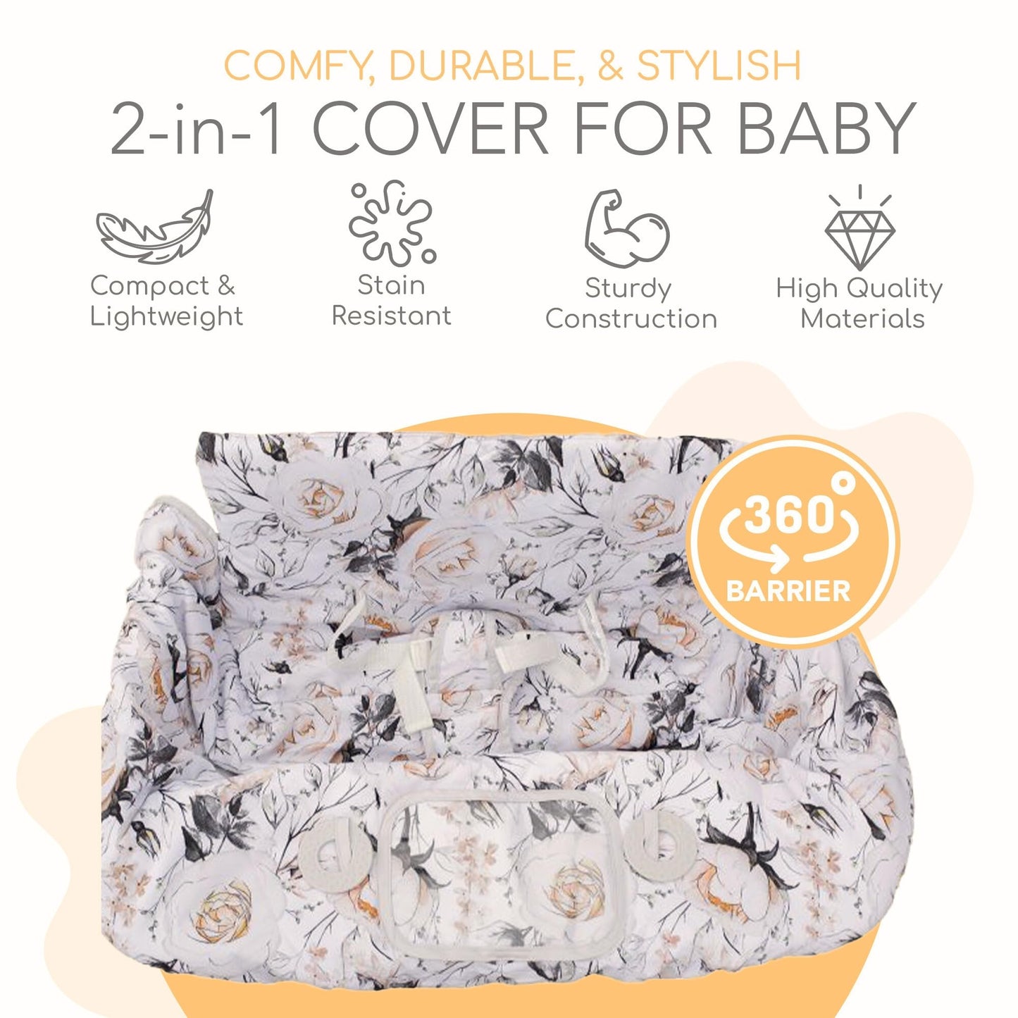 Binxy Baby 2-In-1 Cushy High Chair And Shopping Cart Cover For Baby, Comfortable Universal Fit Cover, Includes Storage Pouch - C