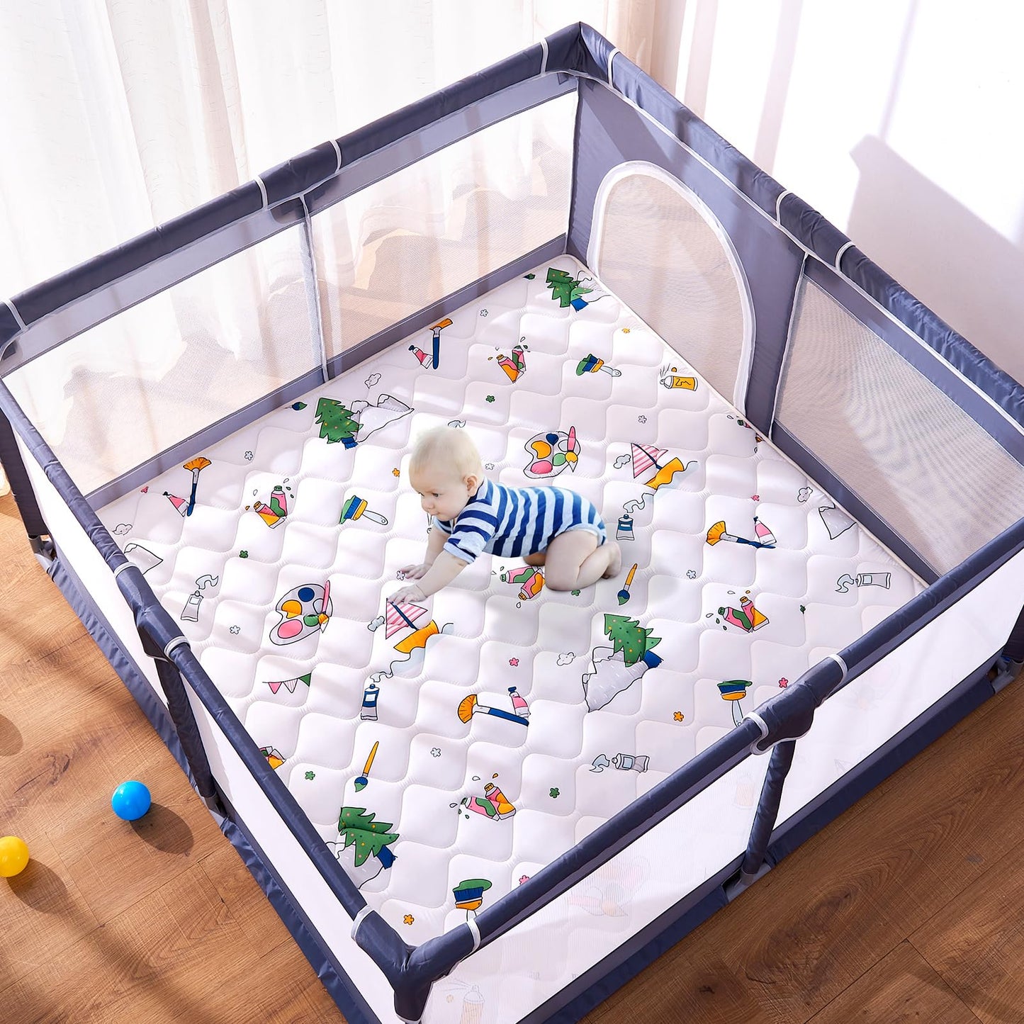 Vibe Bear High-Density Sponge Baby Playpen Mat,47X47 Inches Thicken One-Piece Infants Crawling Mat,Comfortable And Soft Baby Pla