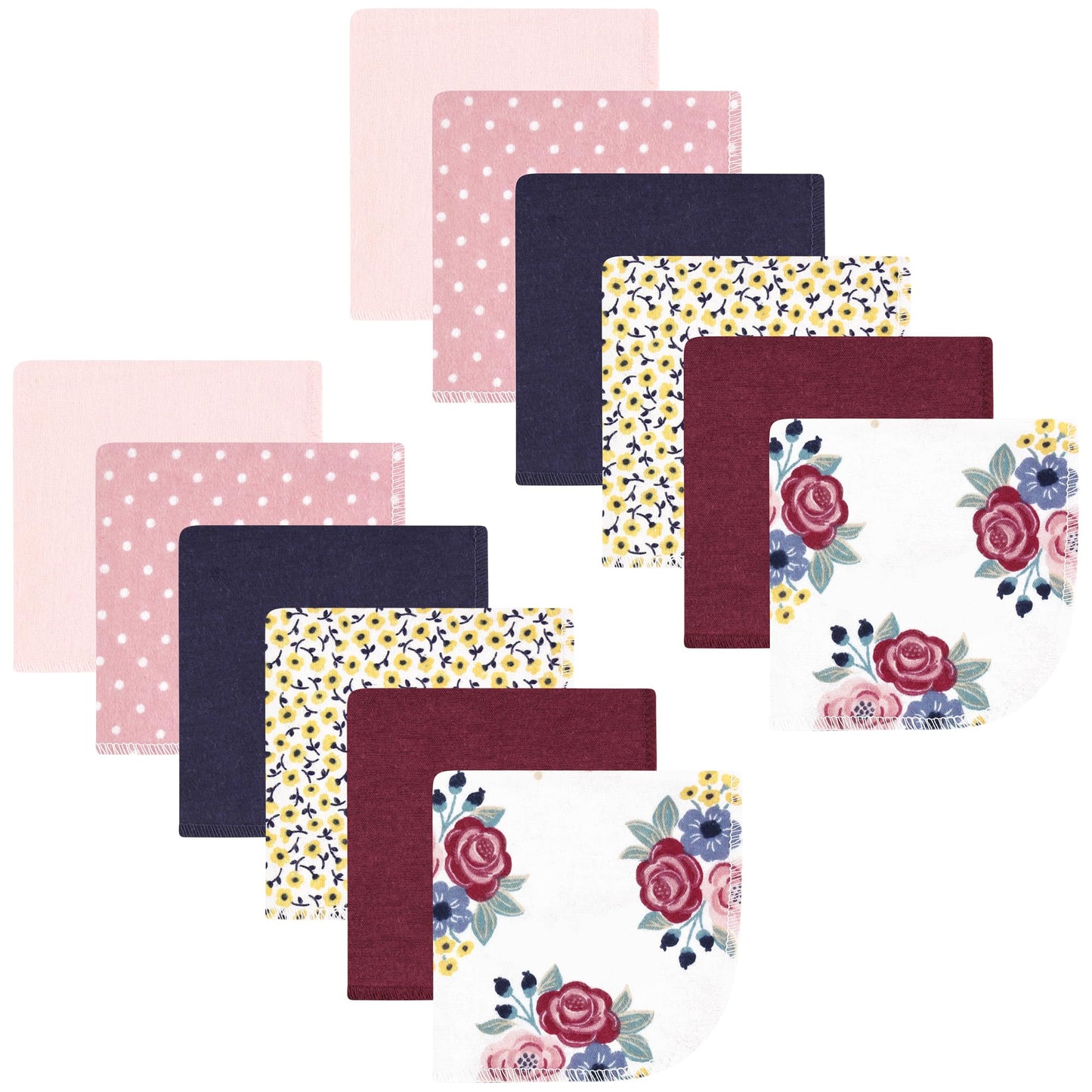 Hudson Baby Unisex Baby Flannel Washcloths, Blush Navy Floral 12Pk, One Size