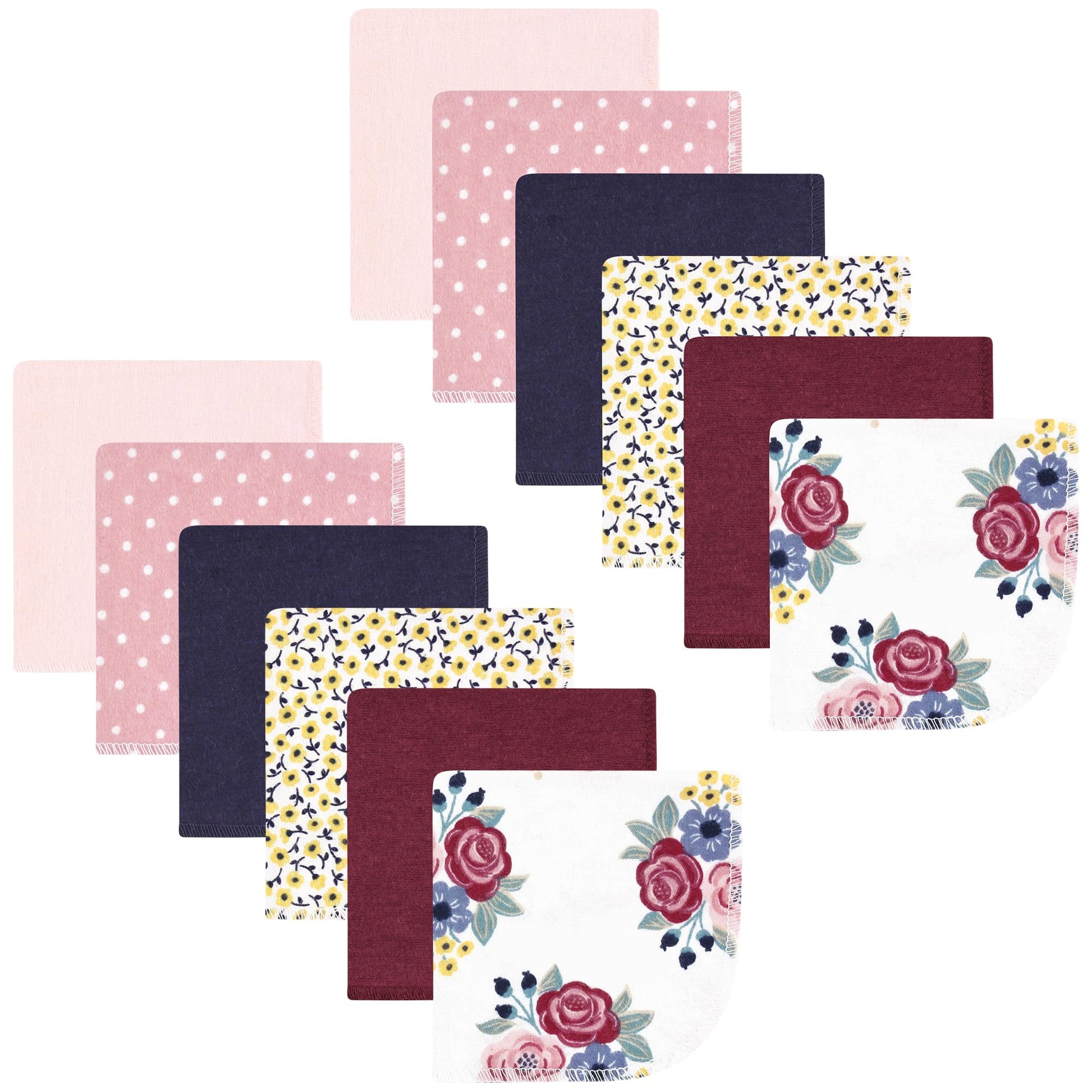 Hudson Baby Unisex Baby Flannel Washcloths, Blush Navy Floral 12Pk, One Size